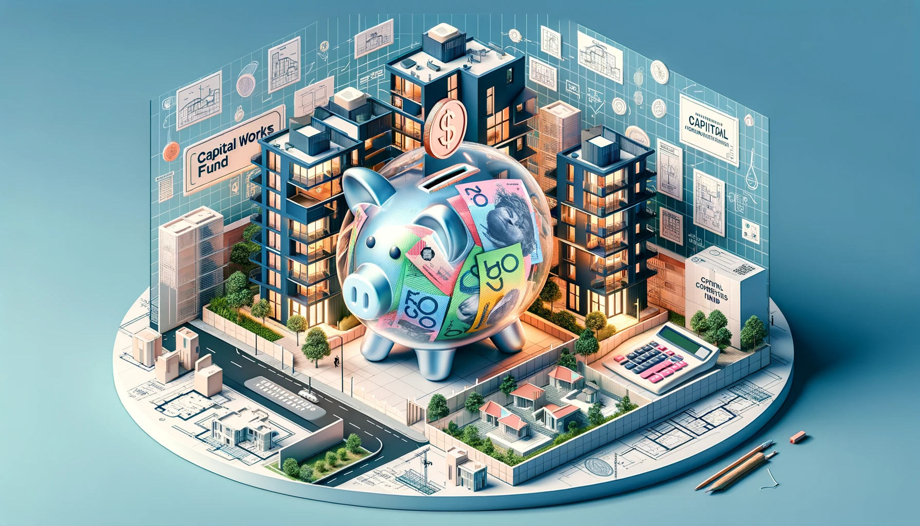 Capital works fund with piggy bank